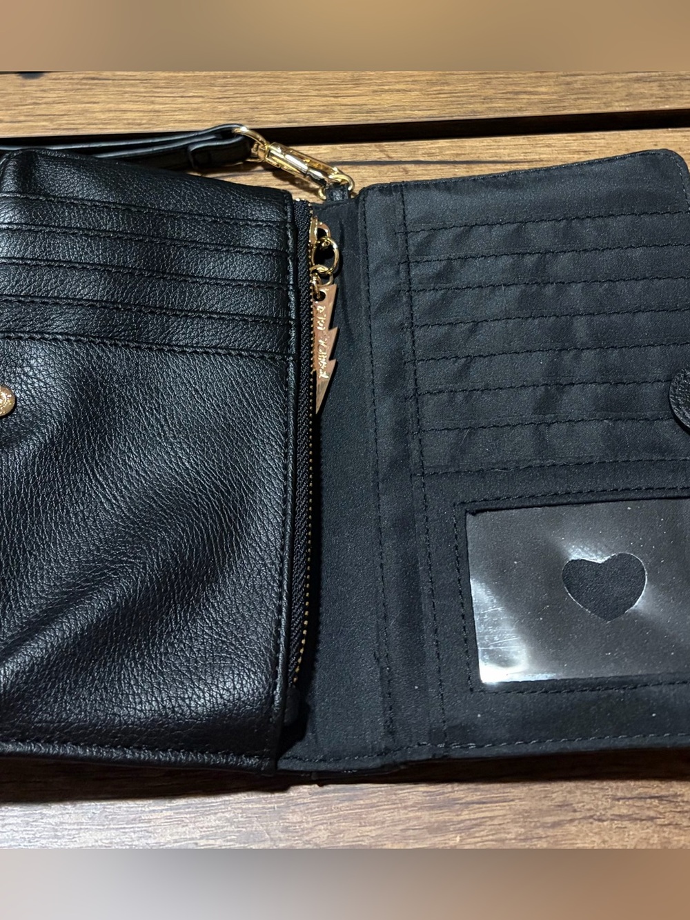 Betsey Johnson Book of Spells Wristlet Wallet - Black w/ Holographic Gold Design - Picture 6 of 8